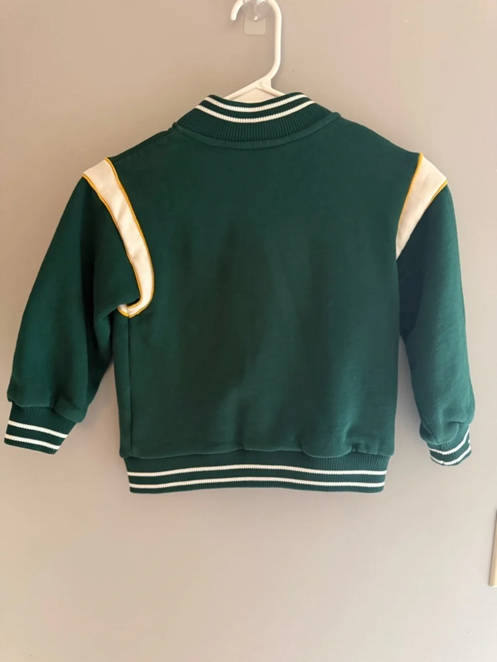 H&M Kids Dark Green & White Snap Button Varsity New York Jacket SZ 5T/6 Sporty